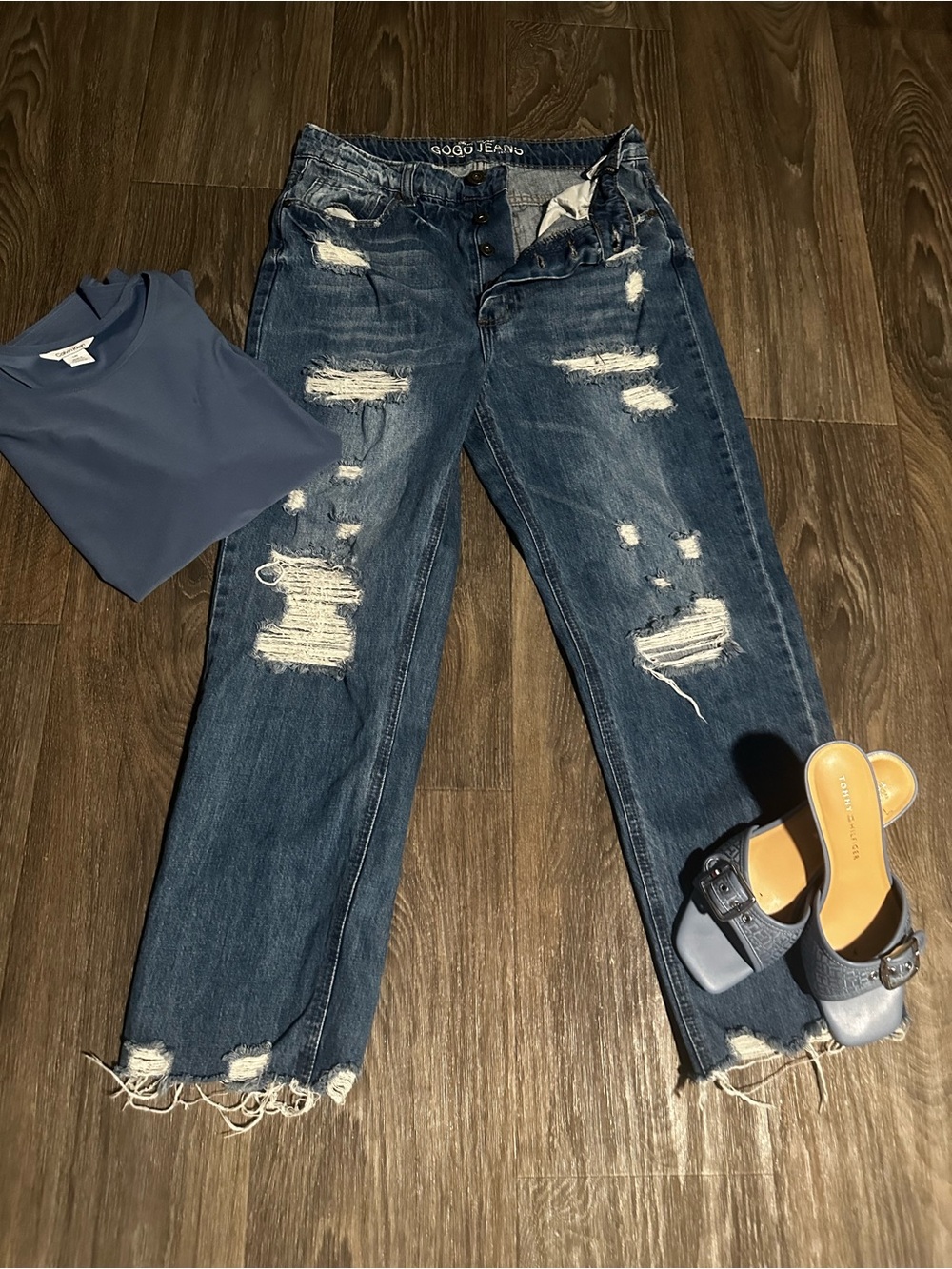 GOGO Distressed Dark Blue Boyfriend Jeans